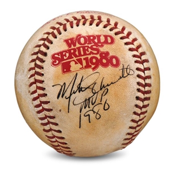 Mike Schmidt Signed & Inscribed 1980 World Series Game Used Baseball (Mears)